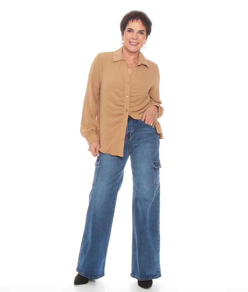 Blusa Escote V Manga Larga Abotonada En El Delantero-4