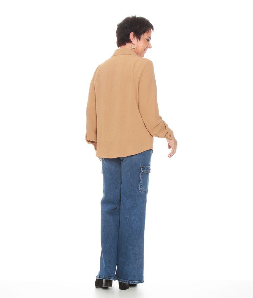 Blusa Escote V Manga Larga Abotonada En El Delantero-6