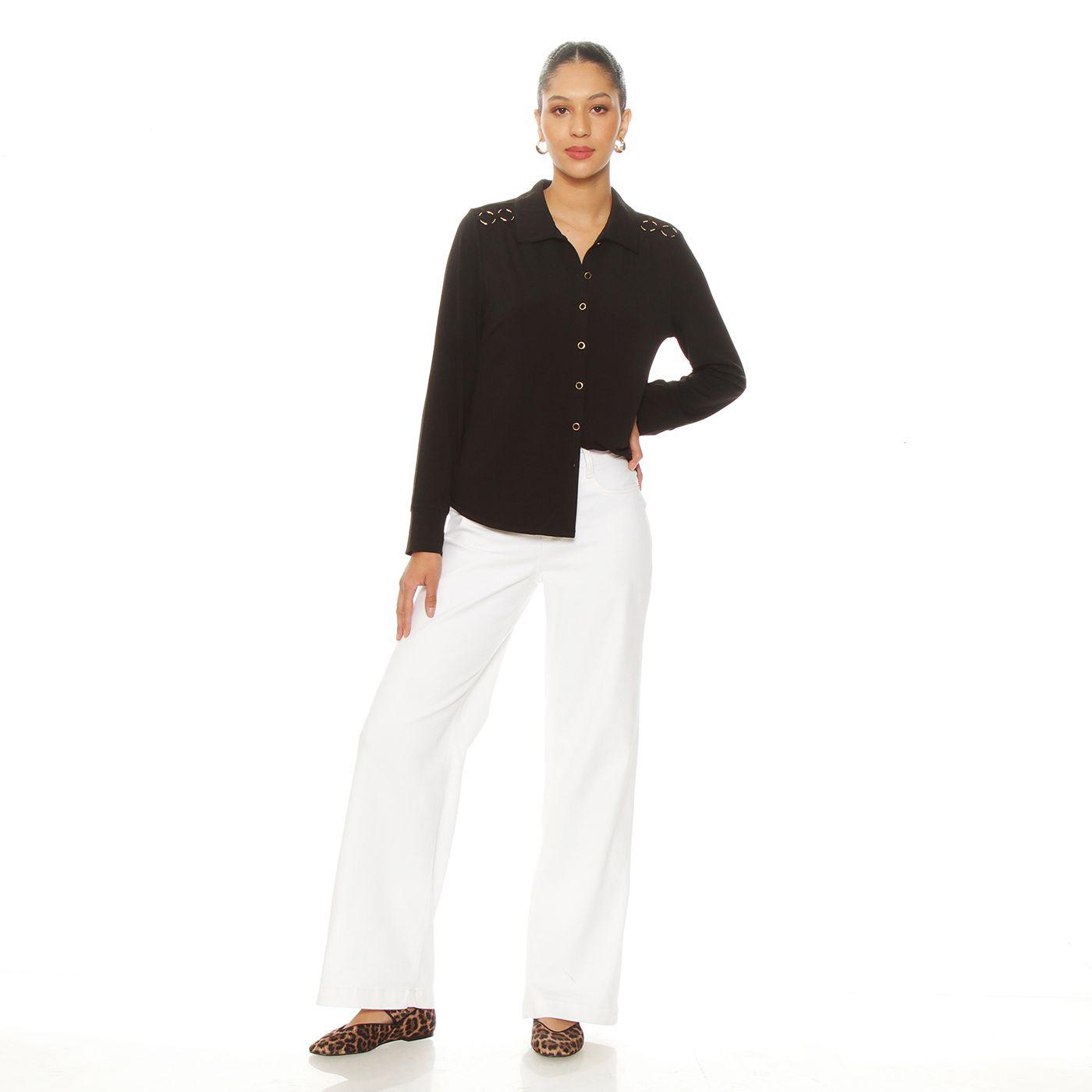 Blusa Manga Larga Abotonada En Delantero Con Aplicacion En Hombros-2