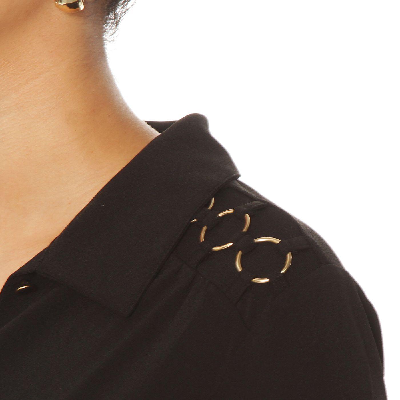 Blusa Manga Larga Abotonada En Delantero Con Aplicacion En Hombros-4