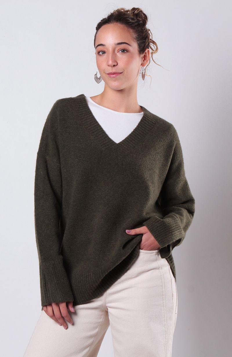 Sweater Manga Larga Escote V-0