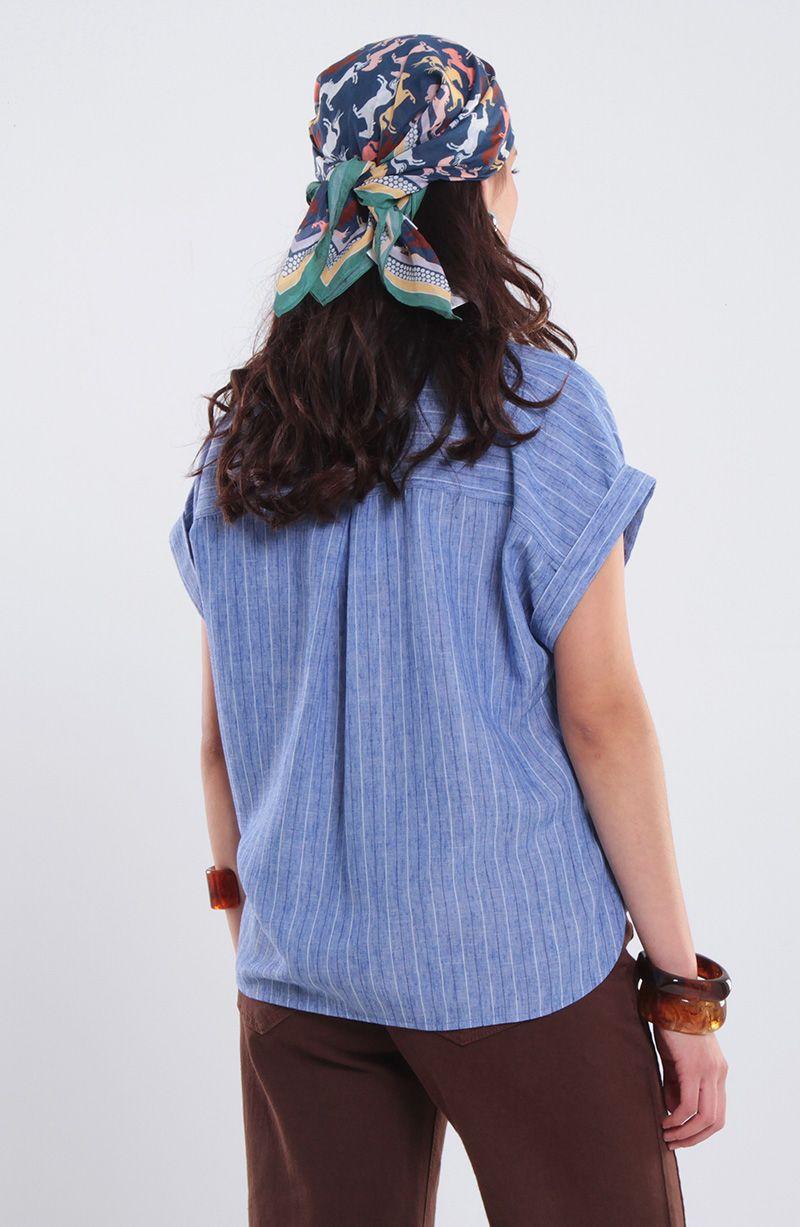 Blusa Manga Corta Listada Escote V-4