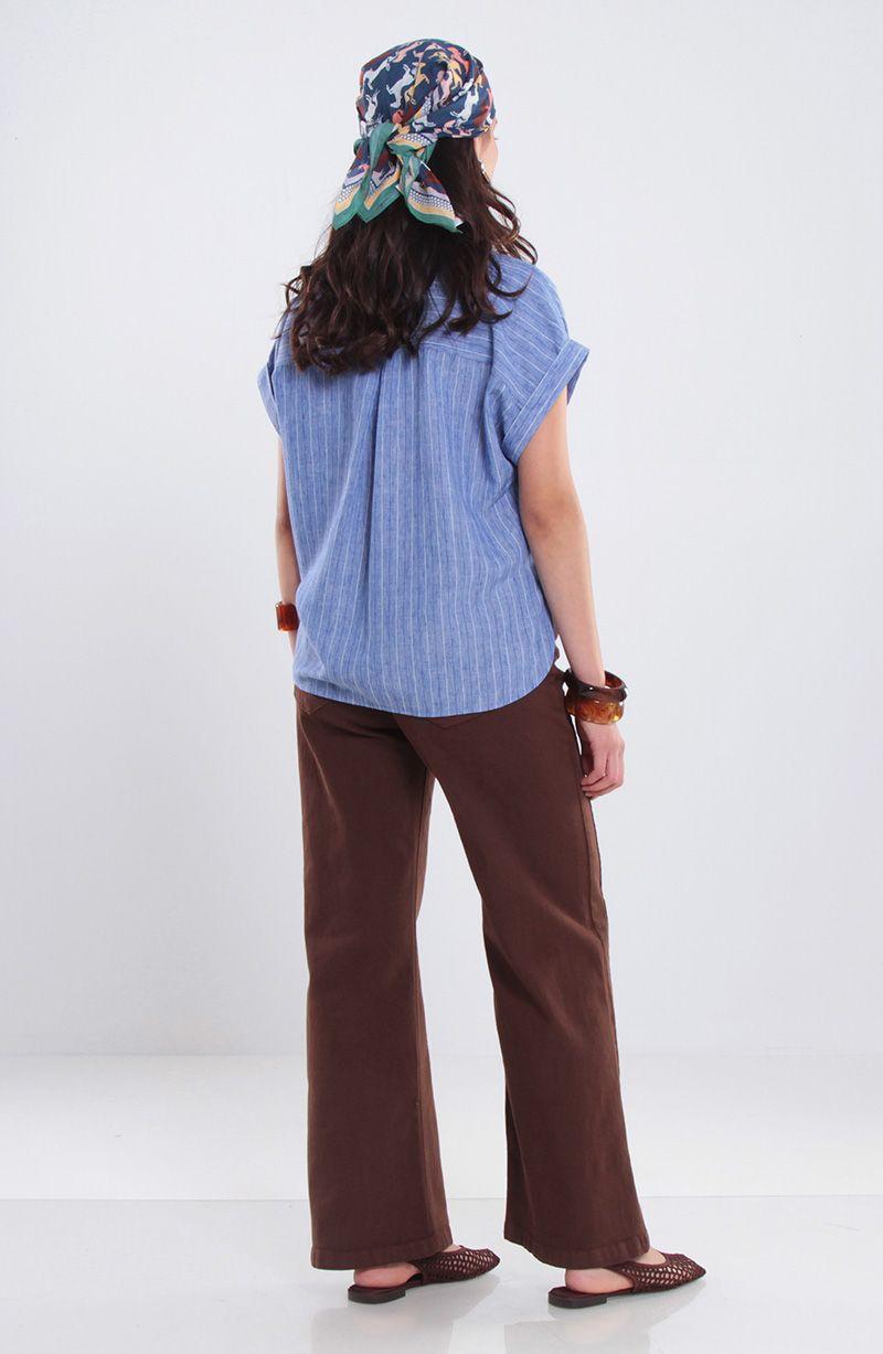 Blusa Manga Corta Listada Escote V-6