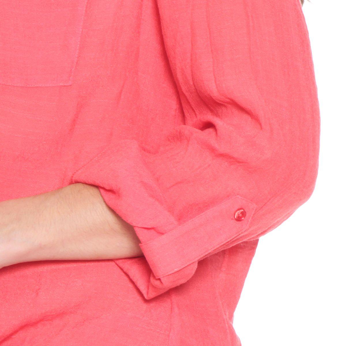 Blusa Anudada Con Un Bolsillo Manga Larga Ajustable Botones-2