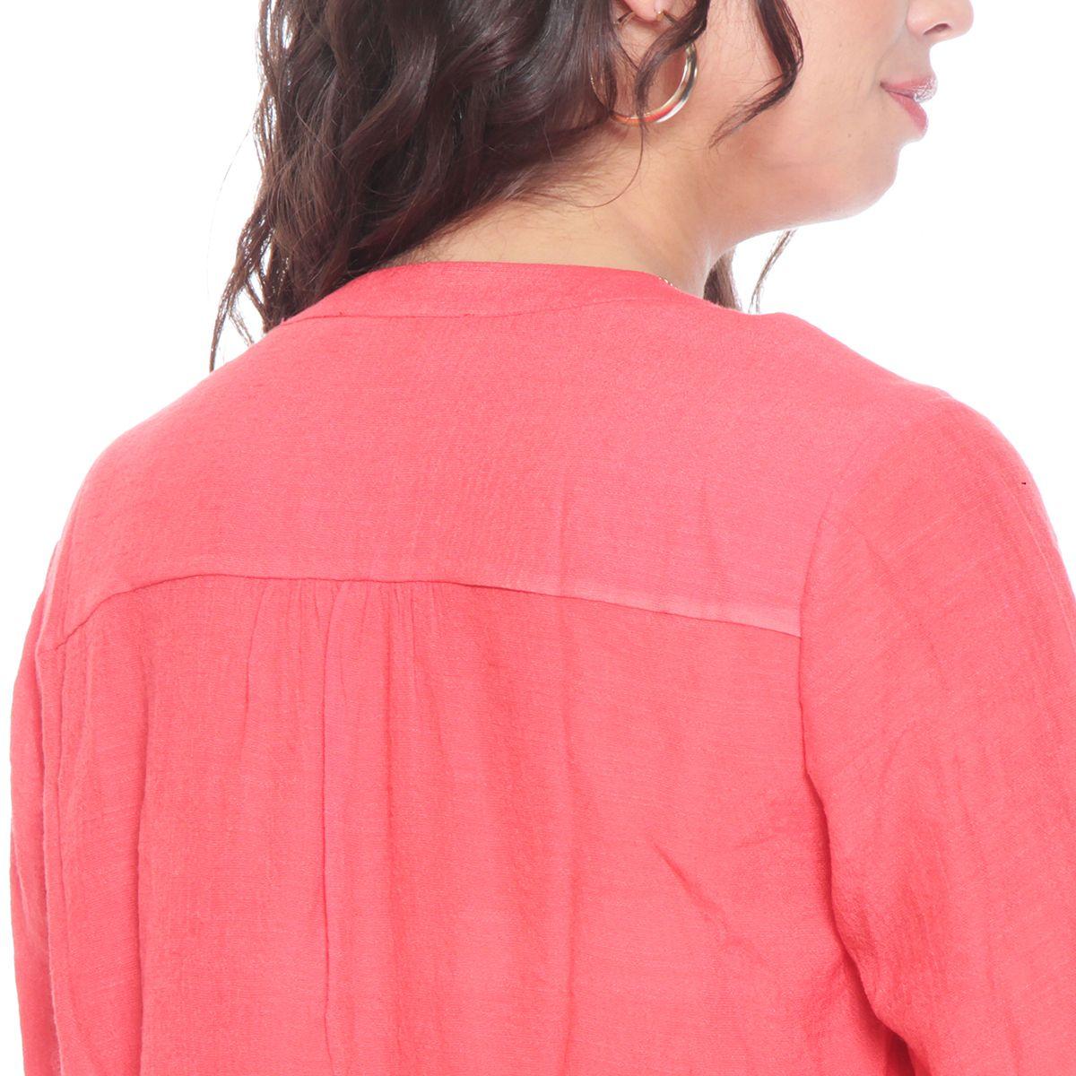 Blusa Anudada Con Un Bolsillo Manga Larga Ajustable Botones-5