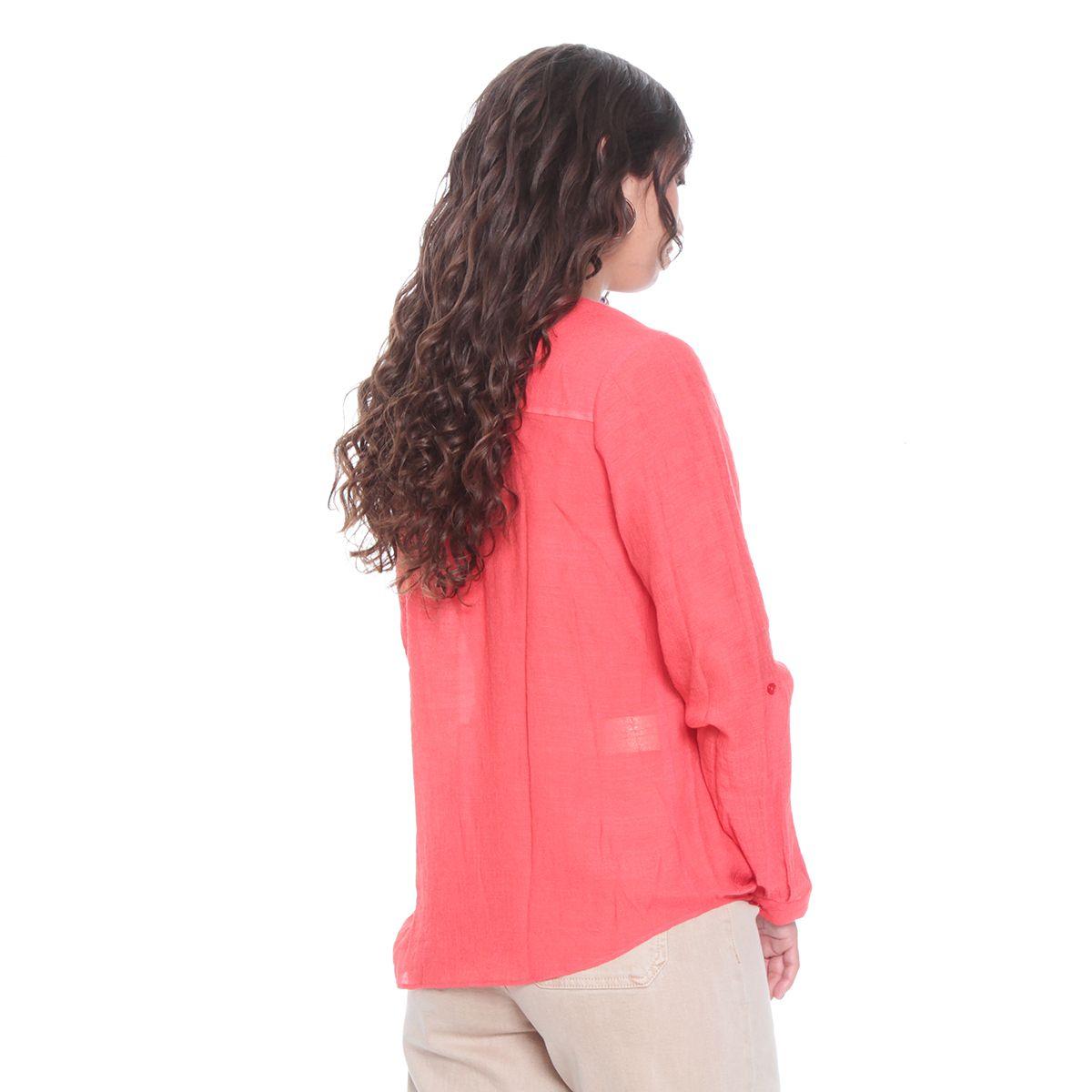 Blusa Anudada Con Un Bolsillo Manga Larga Ajustable Botones-6
