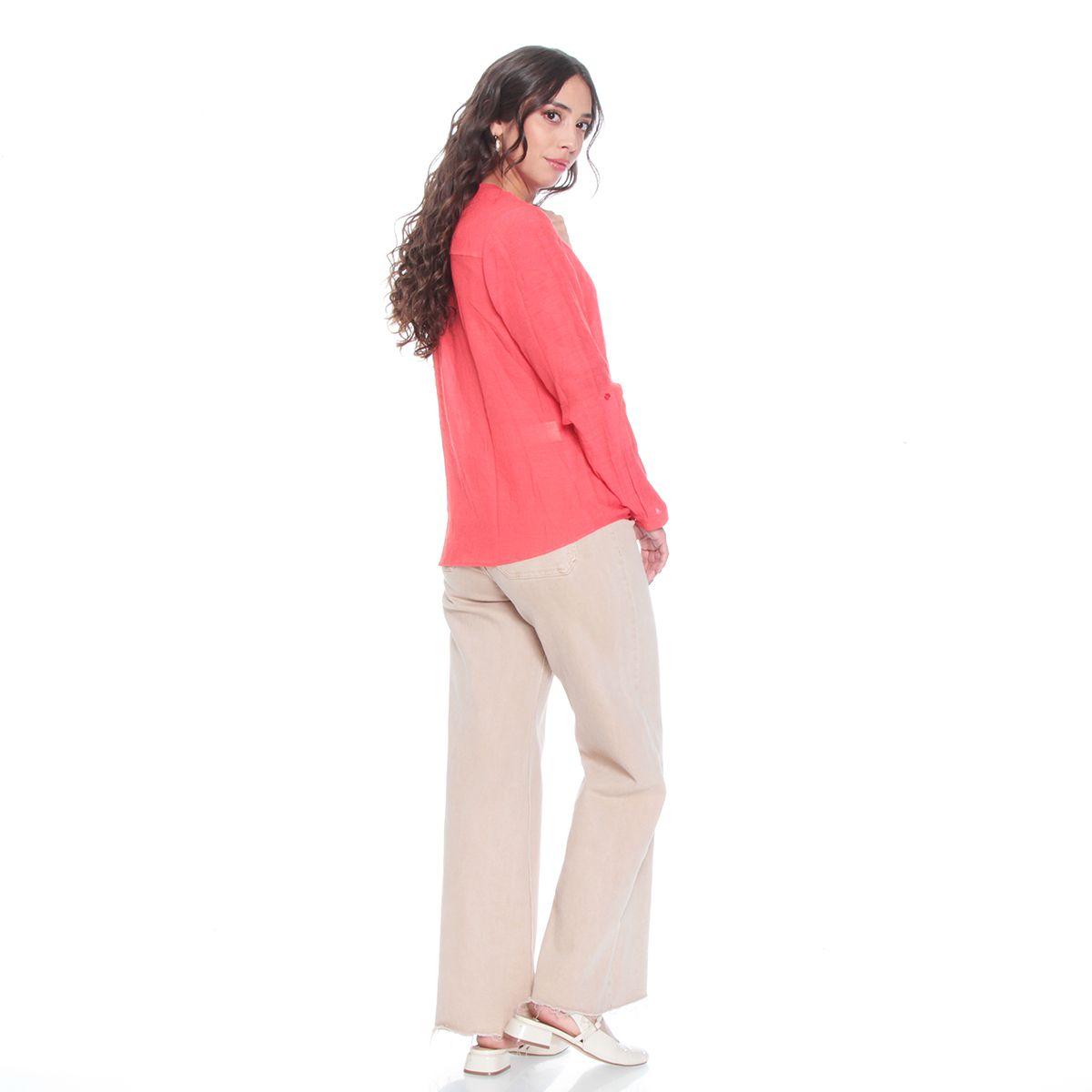 Blusa Anudada Con Un Bolsillo Manga Larga Ajustable Botones-7