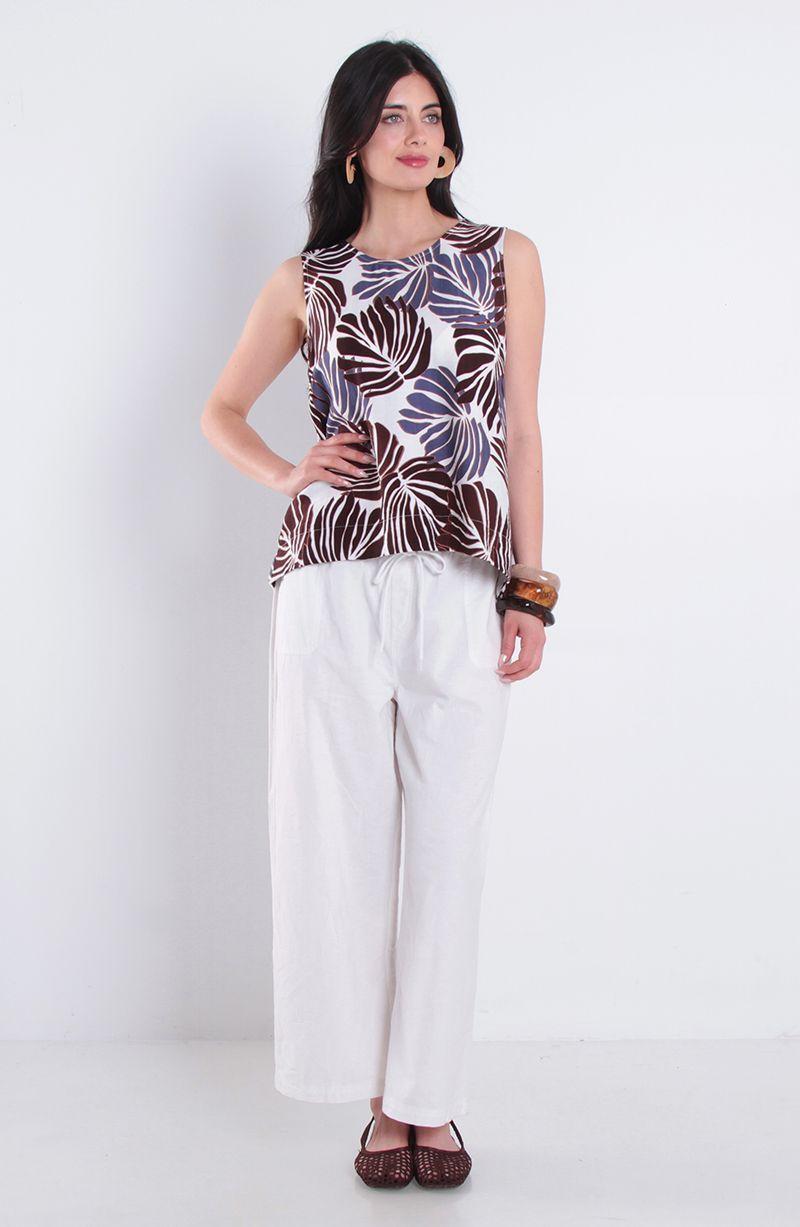 Blusa Estampada Sin Manga Escote Redondo-4