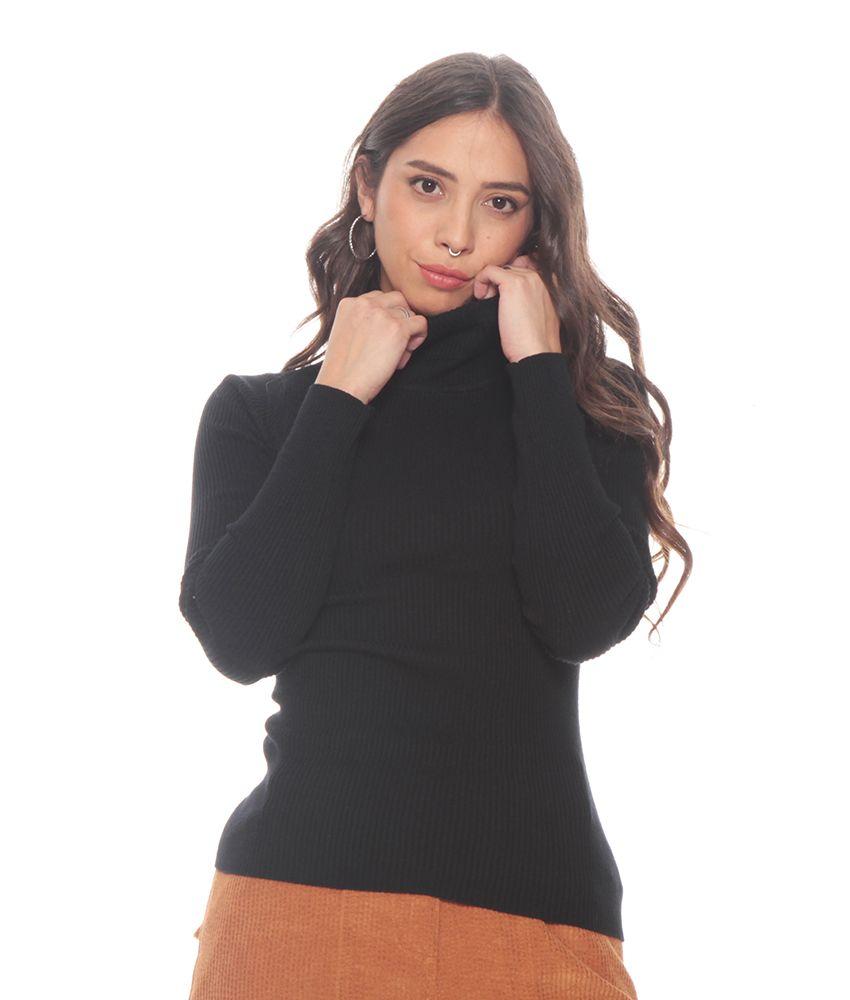 Sweater Manga Larga Solido Cuello Alto-0