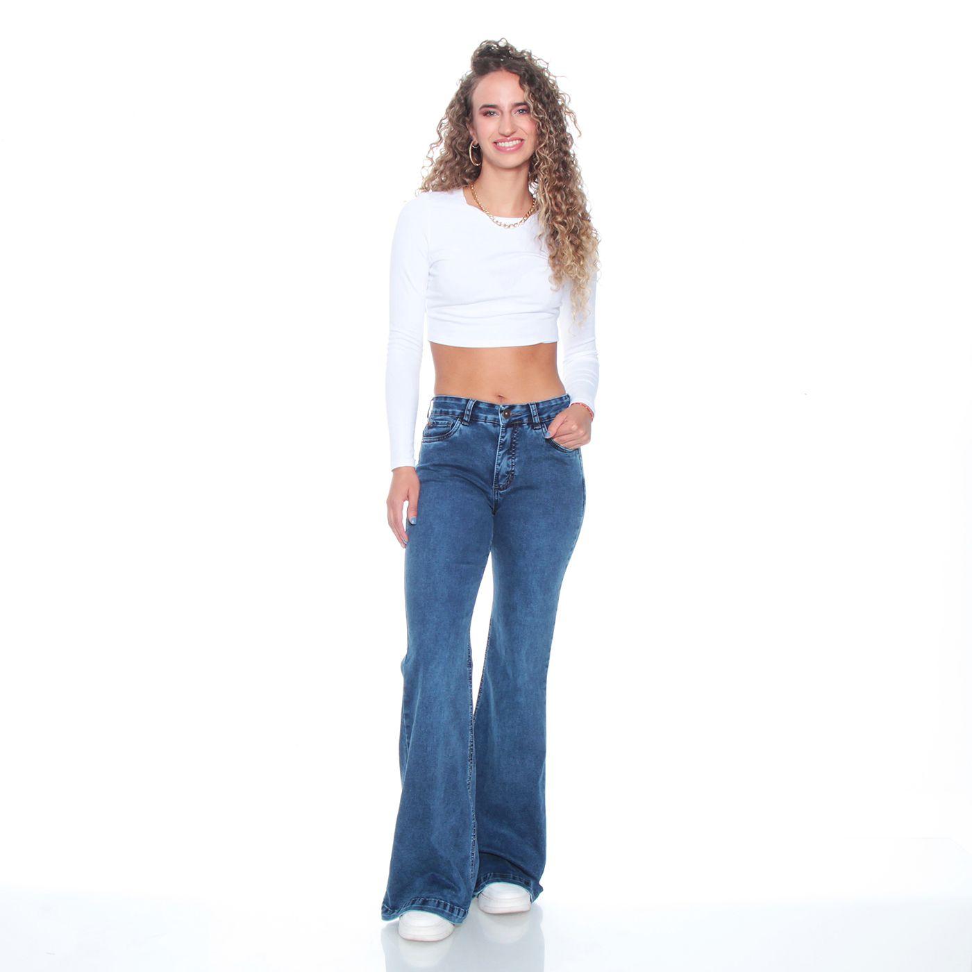 Jeans Flare Tiro Alto 1 Boton Pretina-3