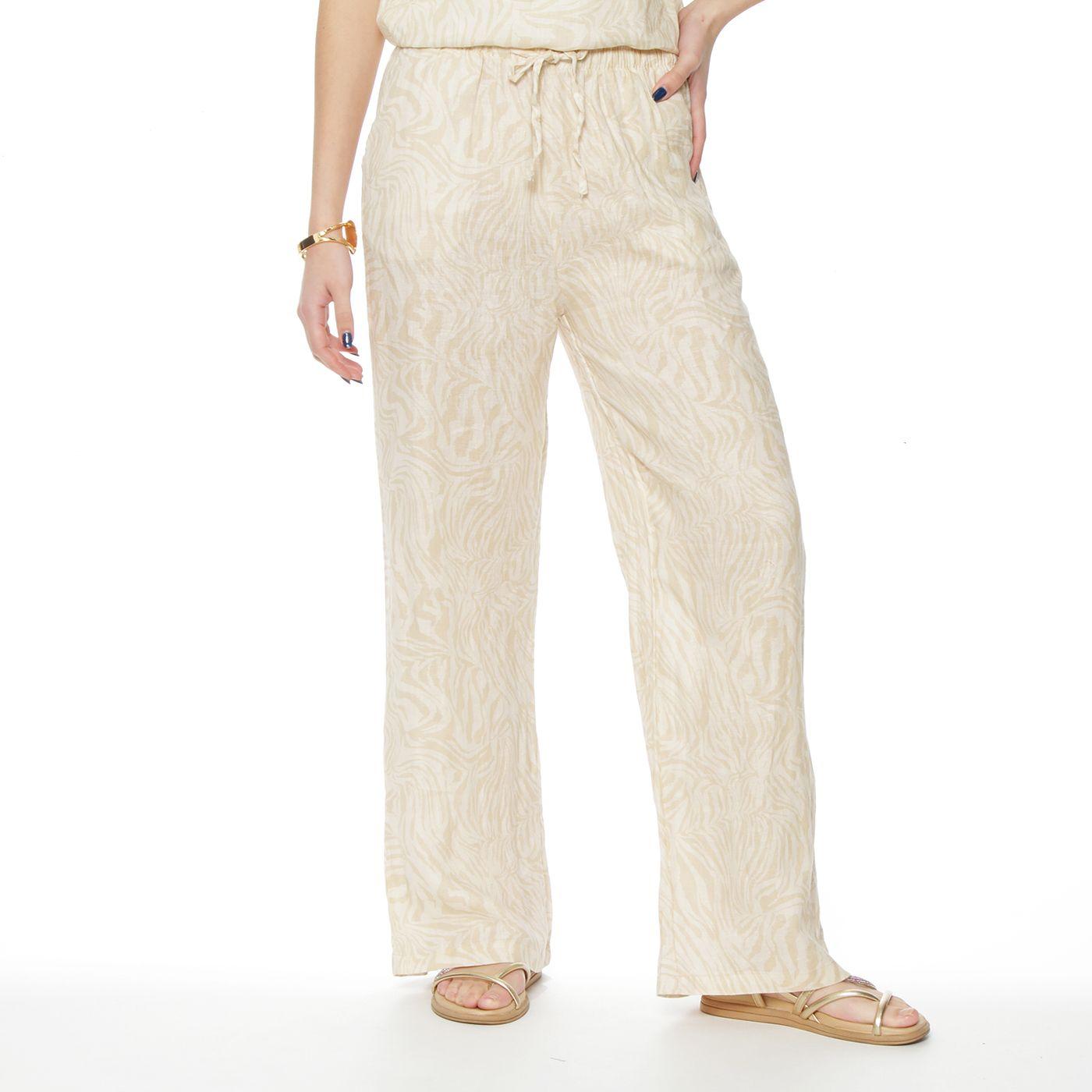 Pantalon Lino Estampado Recto  Tiro Alto Pretina Elasticada-2