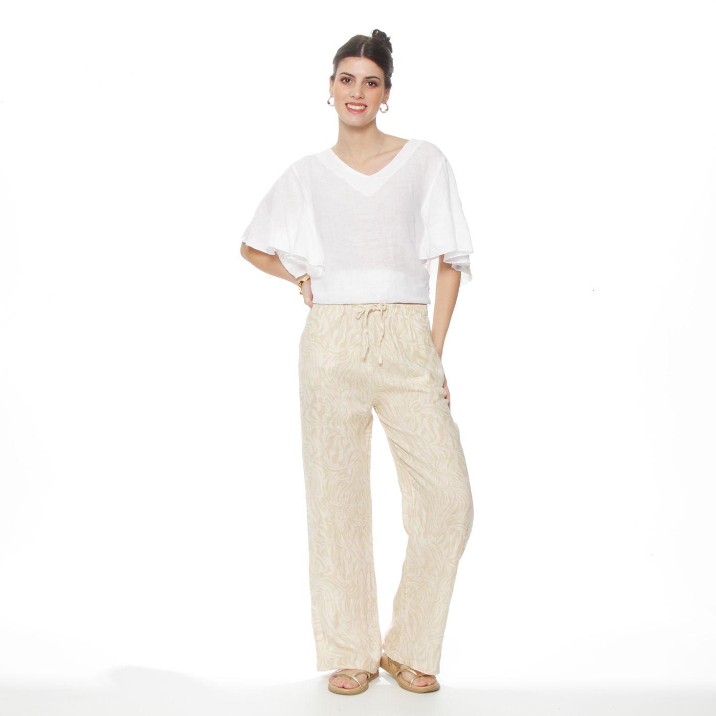 Pantalon Lino Estampado Recto  Tiro Alto Pretina Elasticada-5
