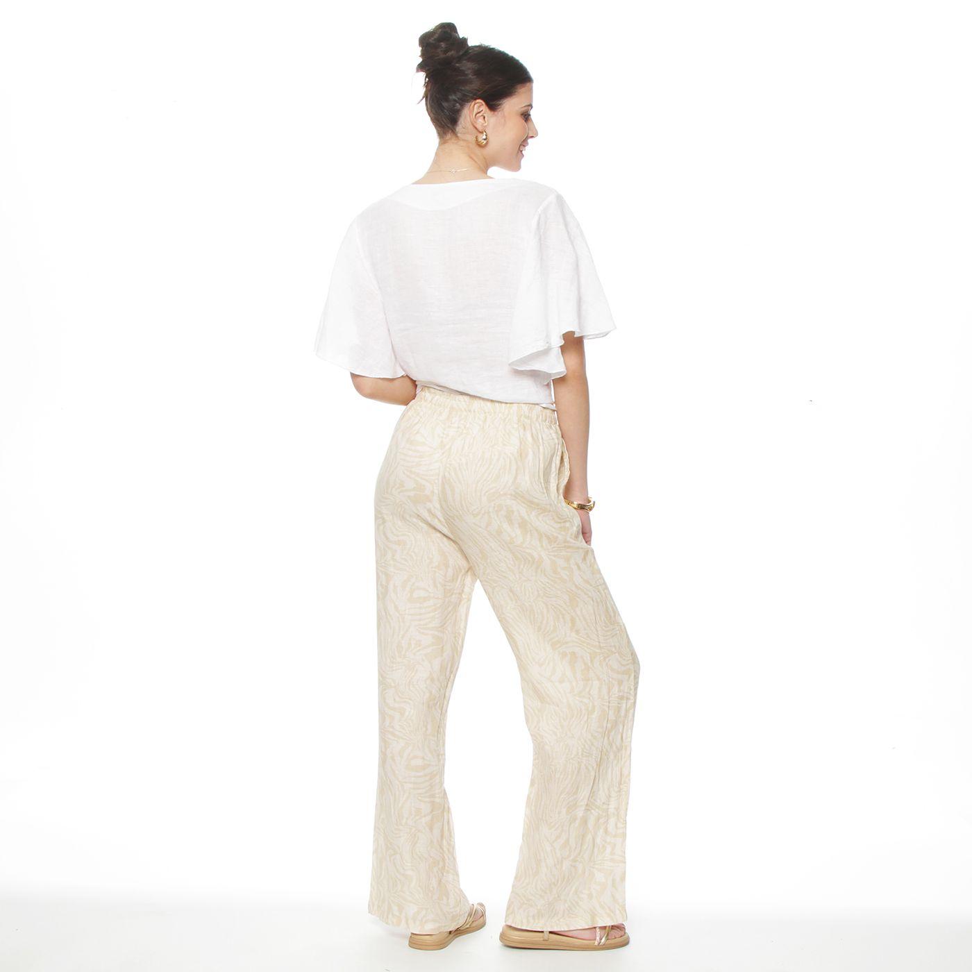 Pantalon Lino Estampado Recto  Tiro Alto Pretina Elasticada-9