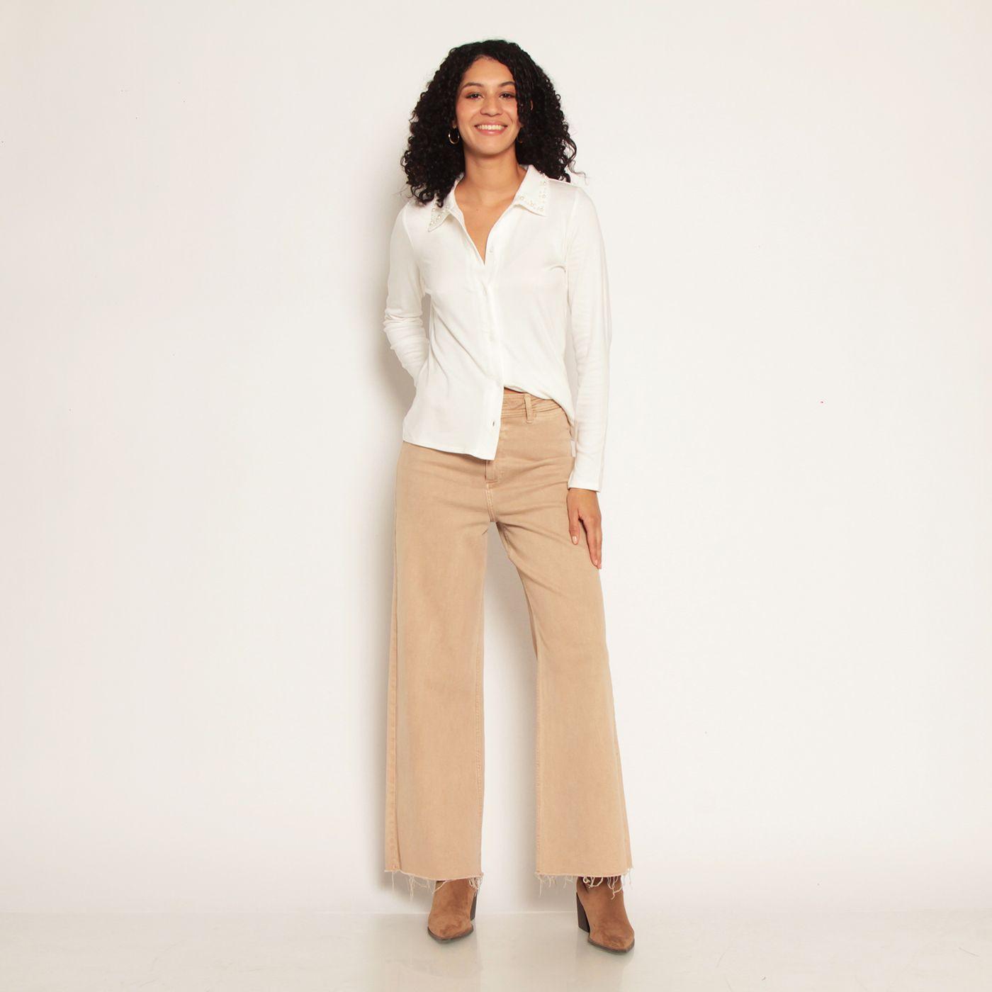 Blusa Manga Larga Aplicacion Abotonada En Delantera-2