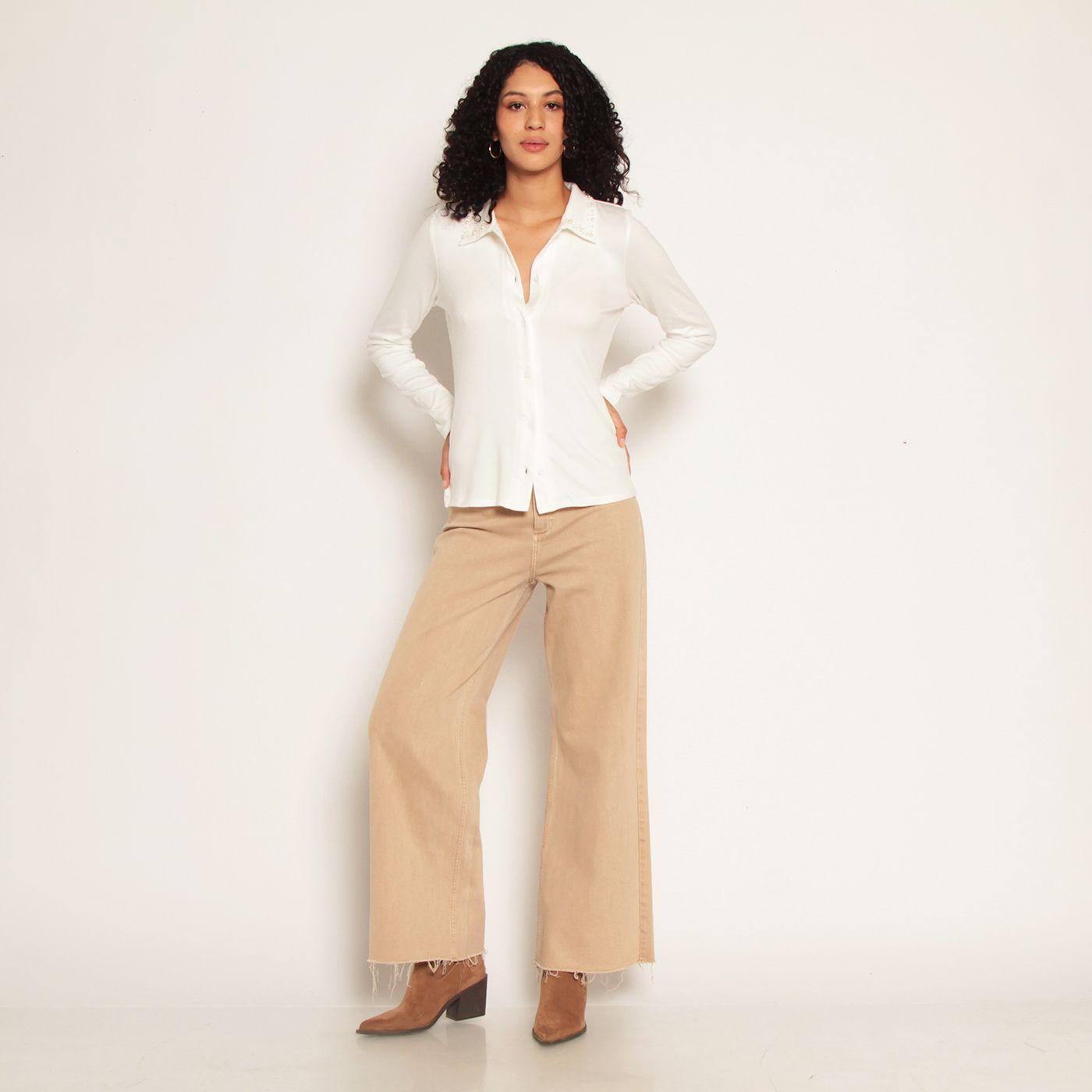 Blusa Manga Larga Aplicacion Abotonada En Delantera-3