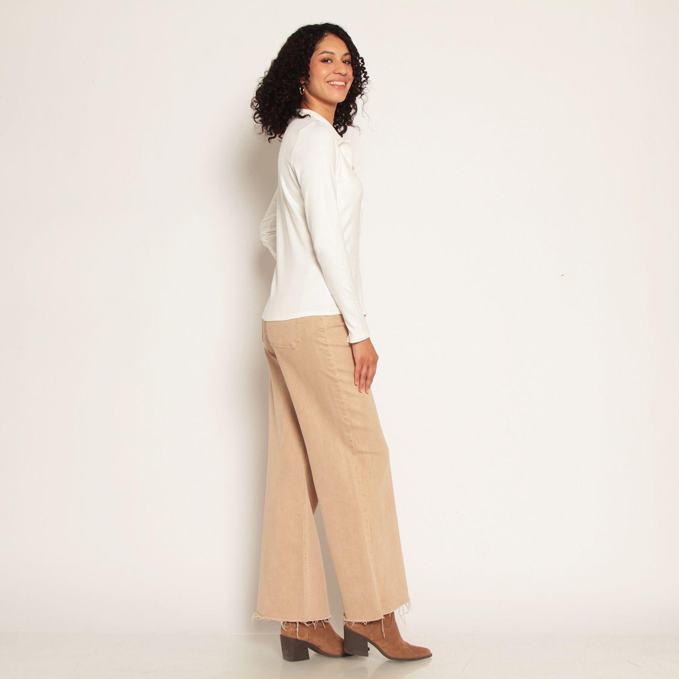 Blusa Manga Larga Aplicacion Abotonada En Delantera-5