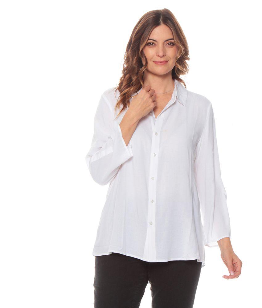 Blusa Manga Larga Solida Cuello Camisero Botones Delantero-0