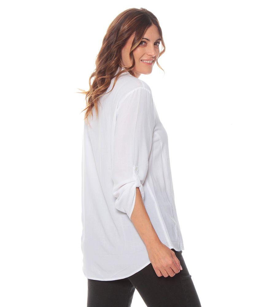 Blusa Manga Larga Solida Cuello Camisero Botones Delantero-5