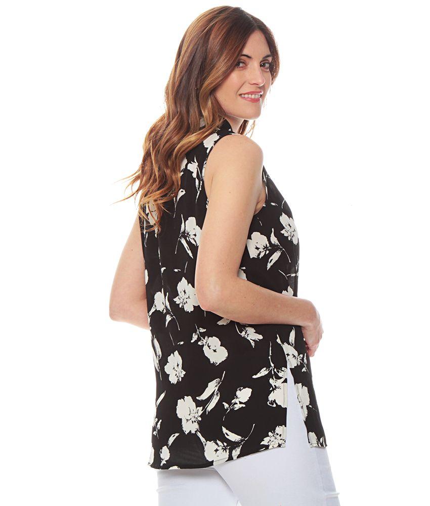 Blusa Sin Manga Estamada Escote V Detalle Delantero-4