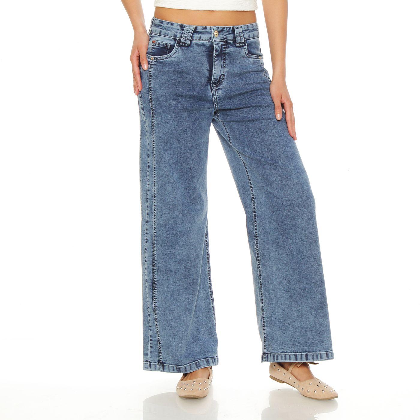 Jeans Wide Leg Tiro Alto  Costadillos  Pretina Basica 1 Boton-1