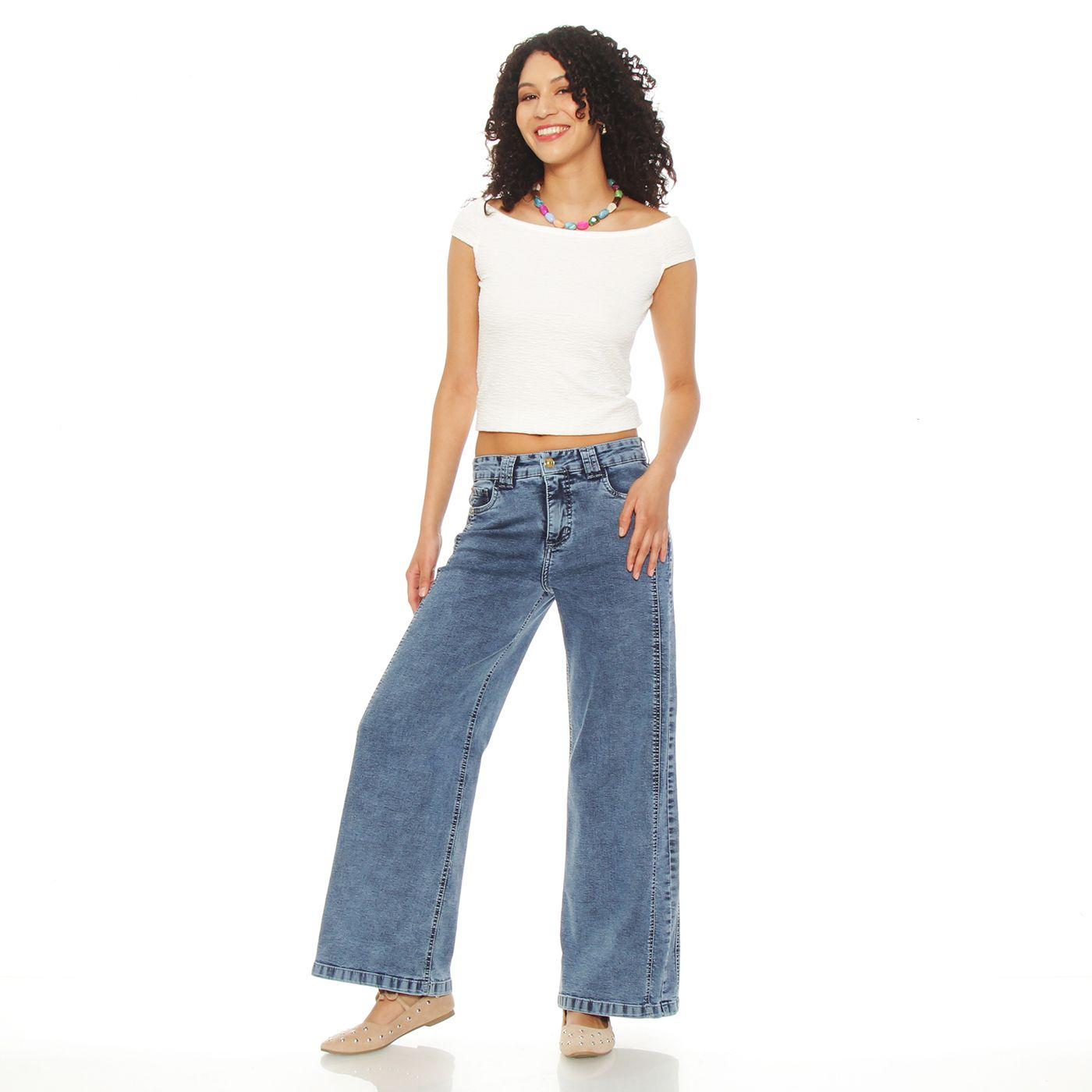 Jeans Wide Leg Tiro Alto  Costadillos  Pretina Basica 1 Boton-4