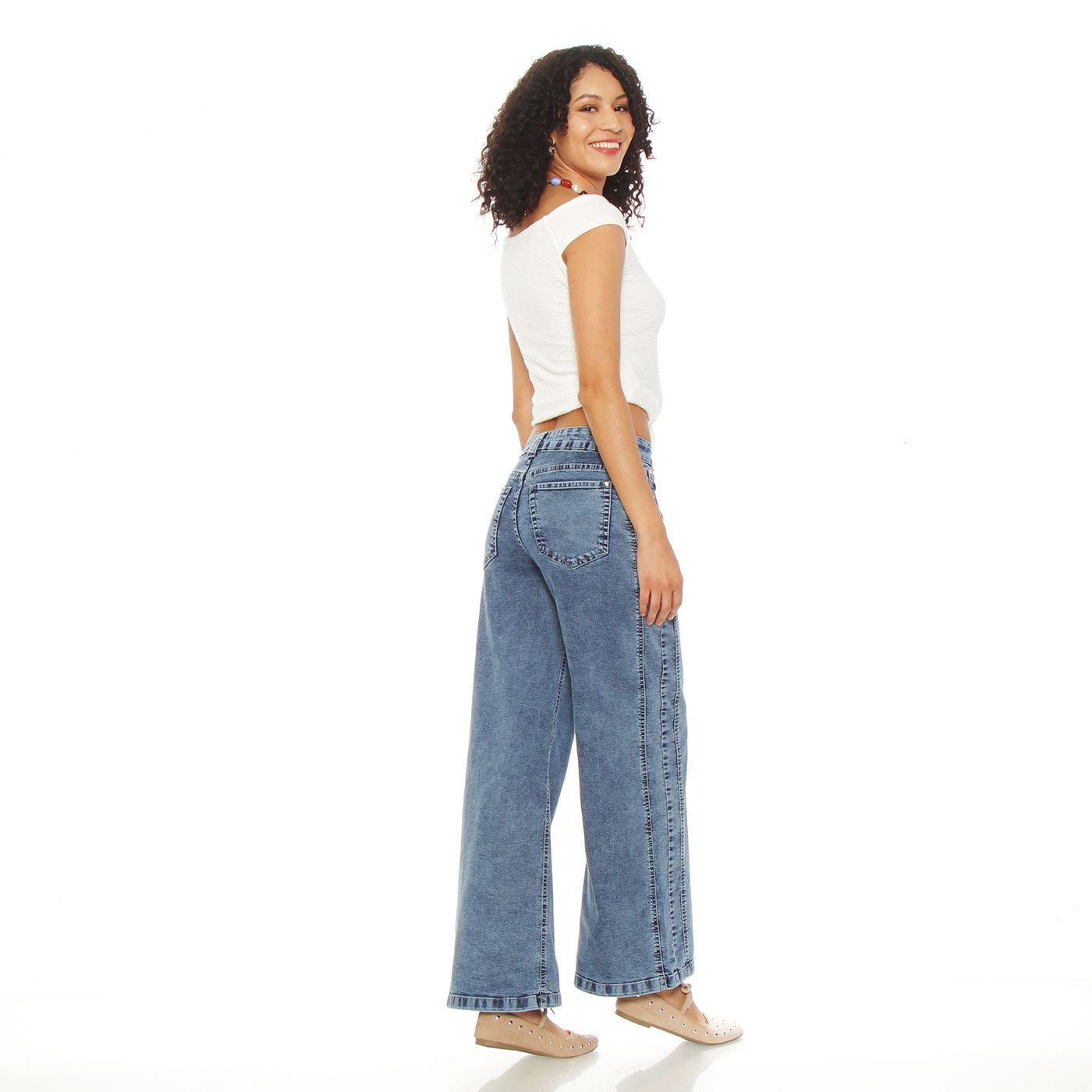 Jeans Wide Leg Tiro Alto  Costadillos  Pretina Basica 1 Boton-6