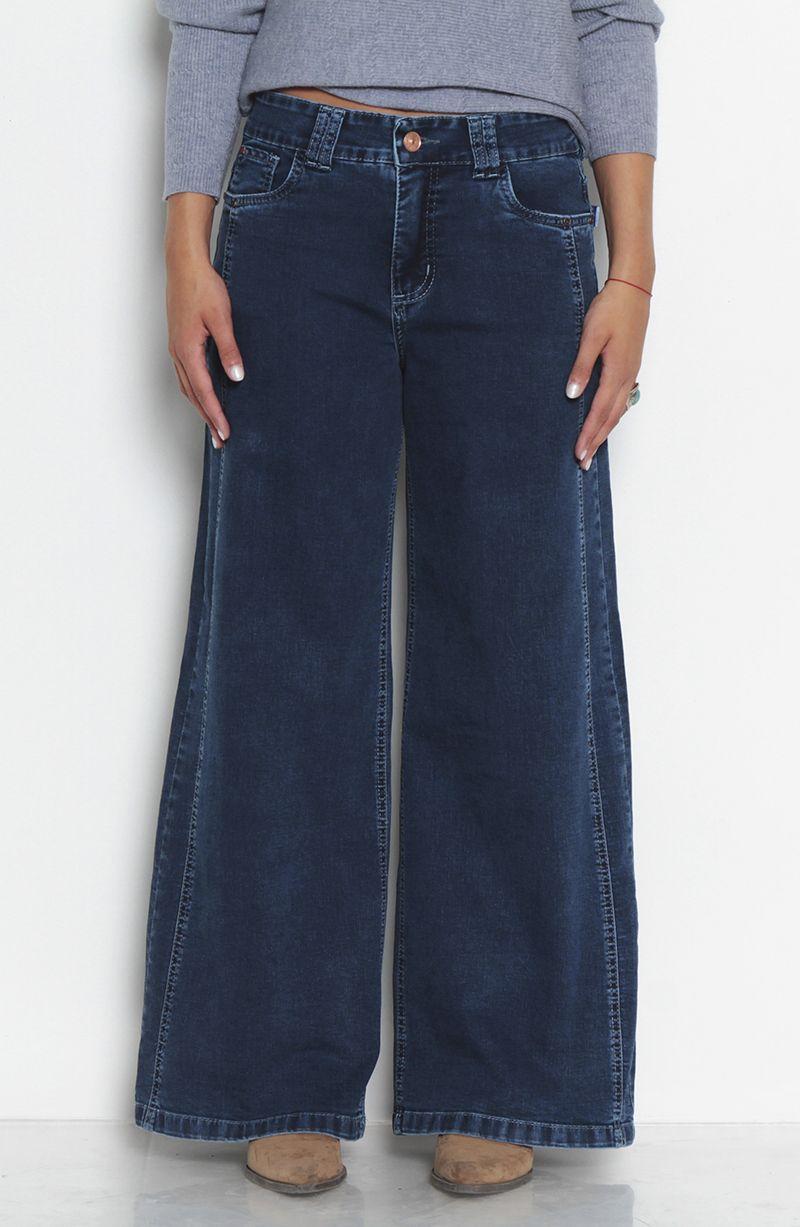 Jeans Wide Leg Tiro Alto  Costadillos  Pretina Basica 1 Boton-0