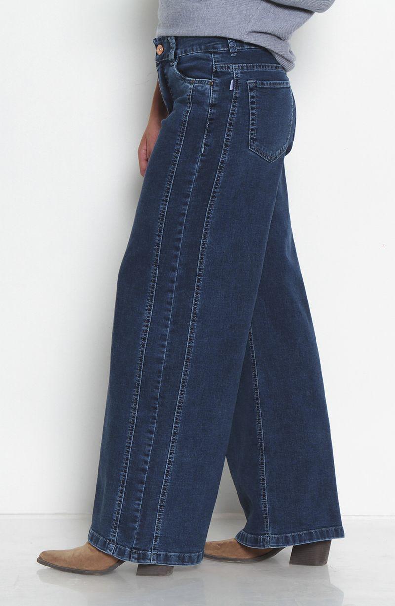 Jeans Wide Leg Tiro Alto  Costadillos  Pretina Basica 1 Boton-1