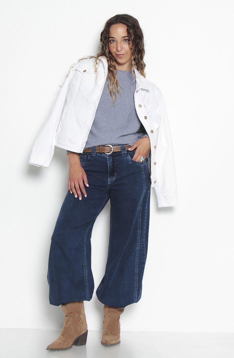 Jeans Wide Leg Tiro Alto  Costadillos  Pretina Basica 1 Boton-7
