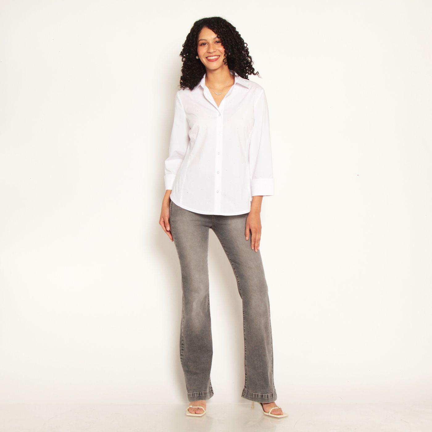 Blusa Manga 3/4 Abotonada En Delantero Y Aplicacion En Strass-3