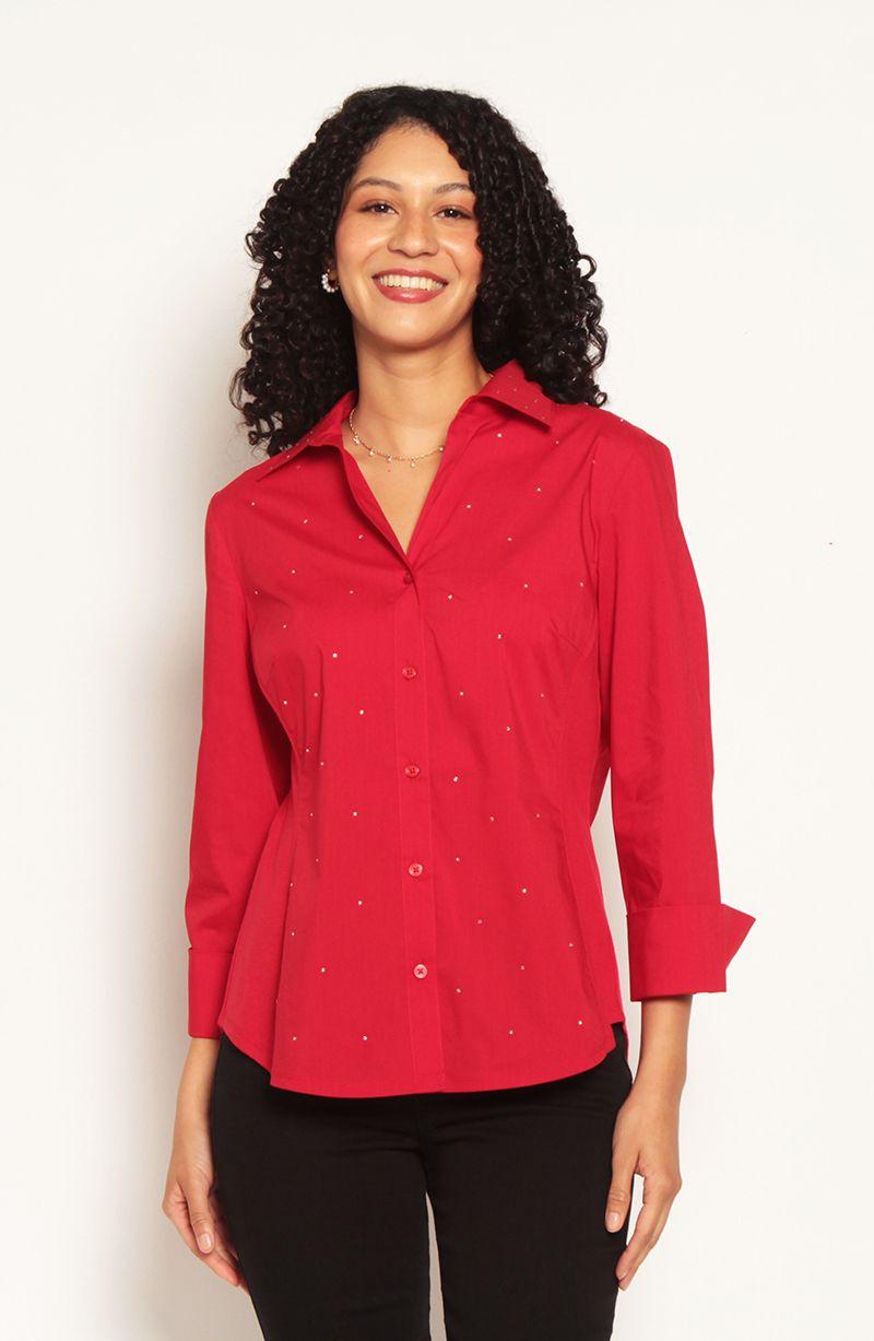 Blusa Manga 3/4 Abotonada En Delantero Y Aplicacion En Strass-0