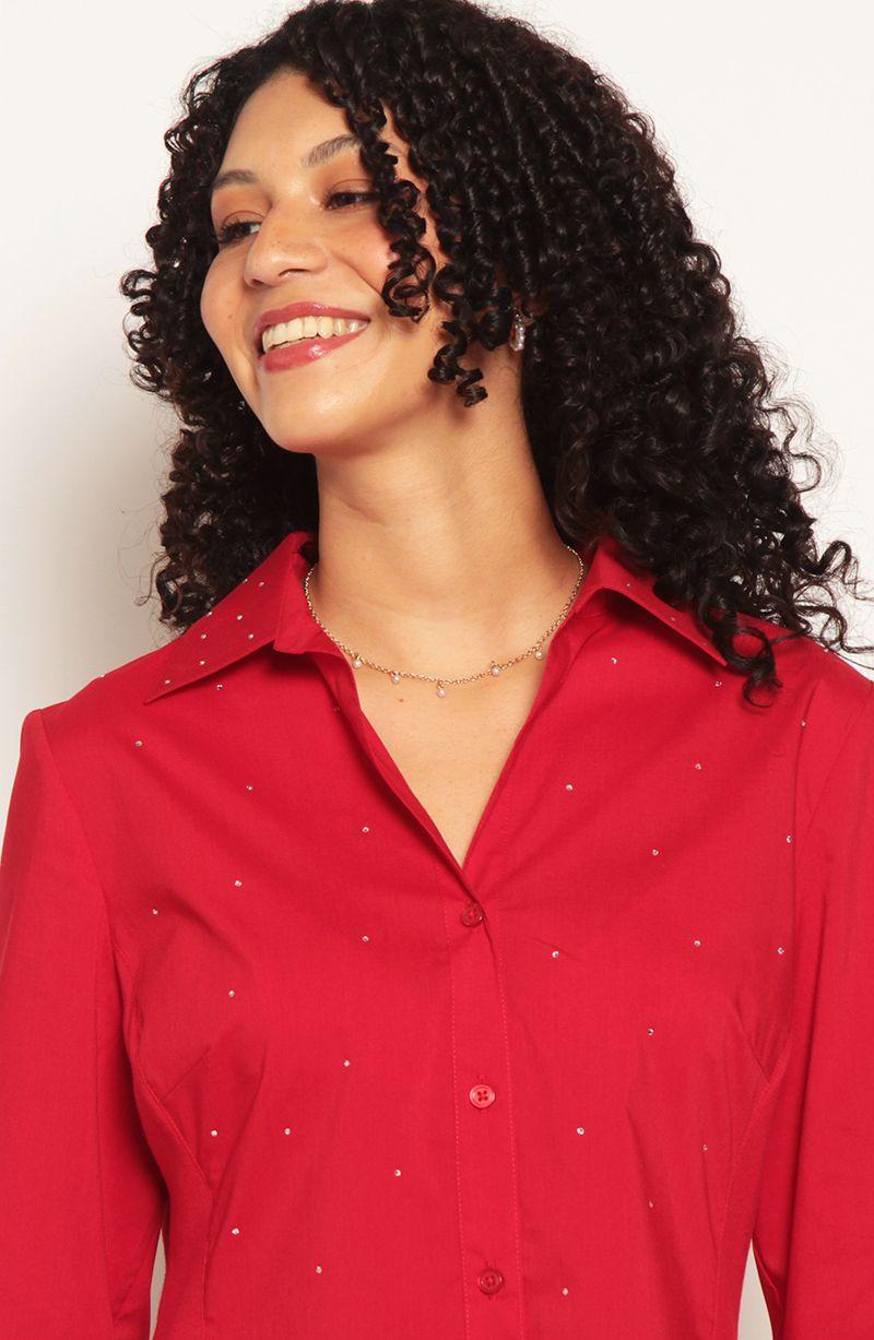Blusa Manga 3/4 Abotonada En Delantero Y Aplicacion En Strass-1