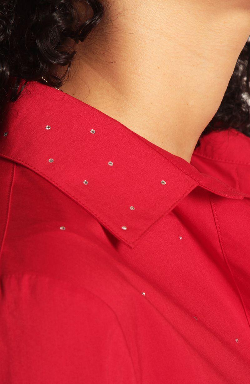 Blusa Manga 3/4 Abotonada En Delantero Y Aplicacion En Strass-2