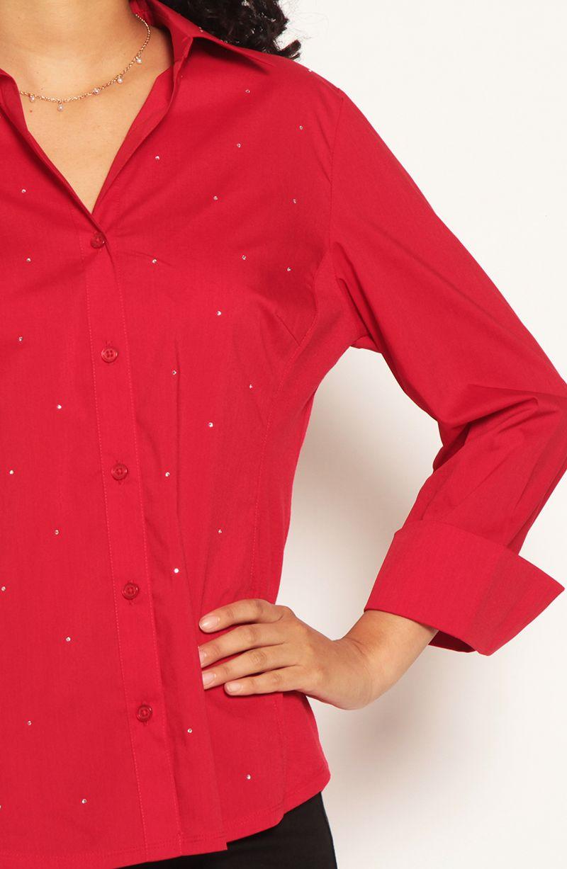 Blusa Manga 3/4 Abotonada En Delantero Y Aplicacion En Strass-3