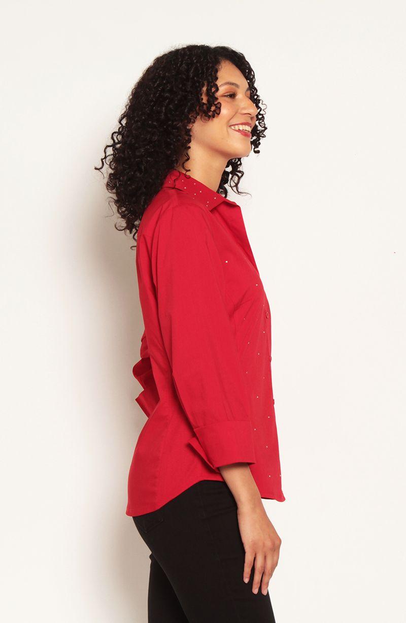 Blusa Manga 3/4 Abotonada En Delantero Y Aplicacion En Strass-4
