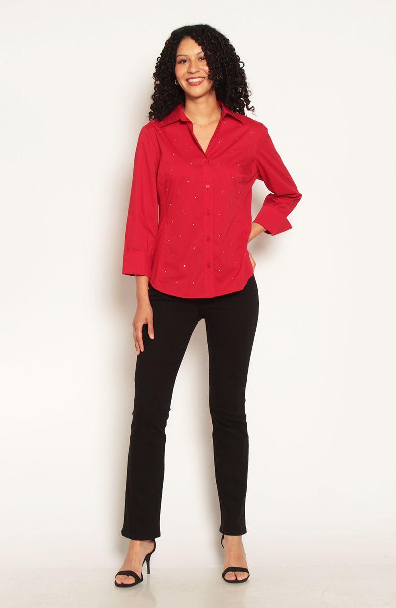 Blusa Manga 3/4 Abotonada En Delantero Y Aplicacion En Strass-5