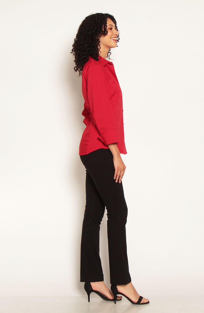 Blusa Manga 3/4 Abotonada En Delantero Y Aplicacion En Strass-6