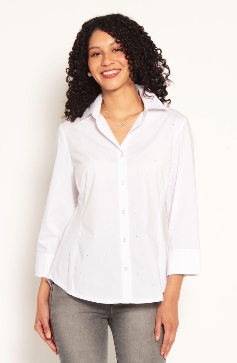 Blusa Manga 3/4 Abotonada En Delantero Y Aplicacion En Strass-0