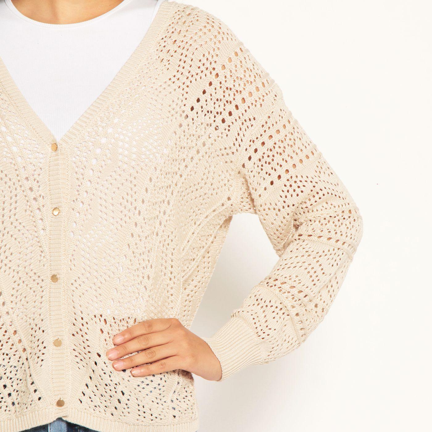 Chaleco Manga Larga Escote V Abotonado En  Delantero-5