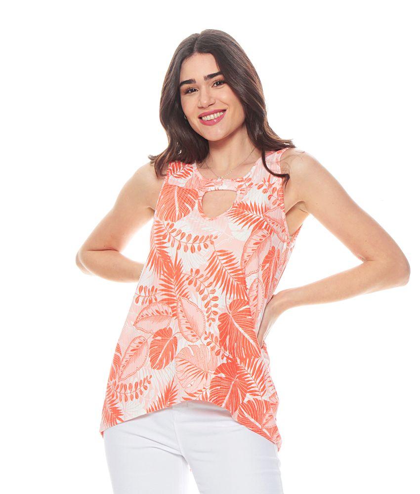 Polera Sin Manga Estampada Escote Redondo Con Detalle-0