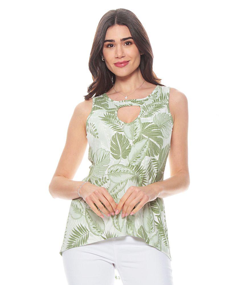 Polera Sin Manga Estampada Escote Redondo Con Detalle-0