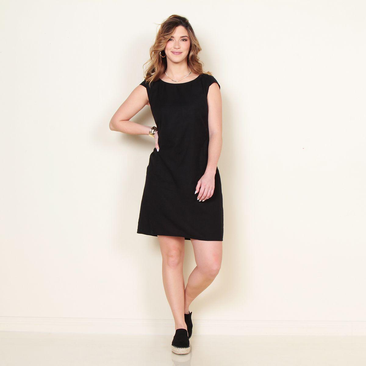 Vestido Lino Con Bolsillos Elasticado En Cintura Espalda-5