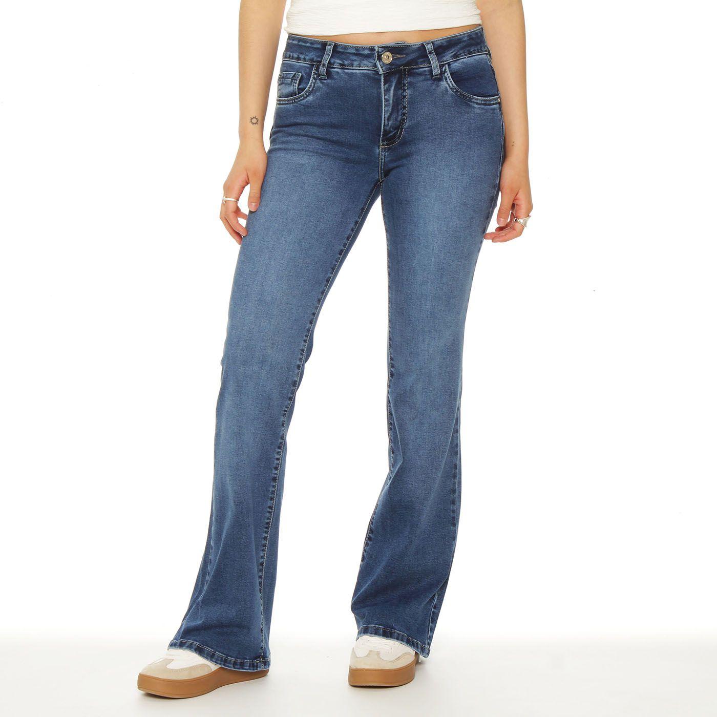 Jeans Flare Tiro Bajo Pretina Basica 1 Boton-0