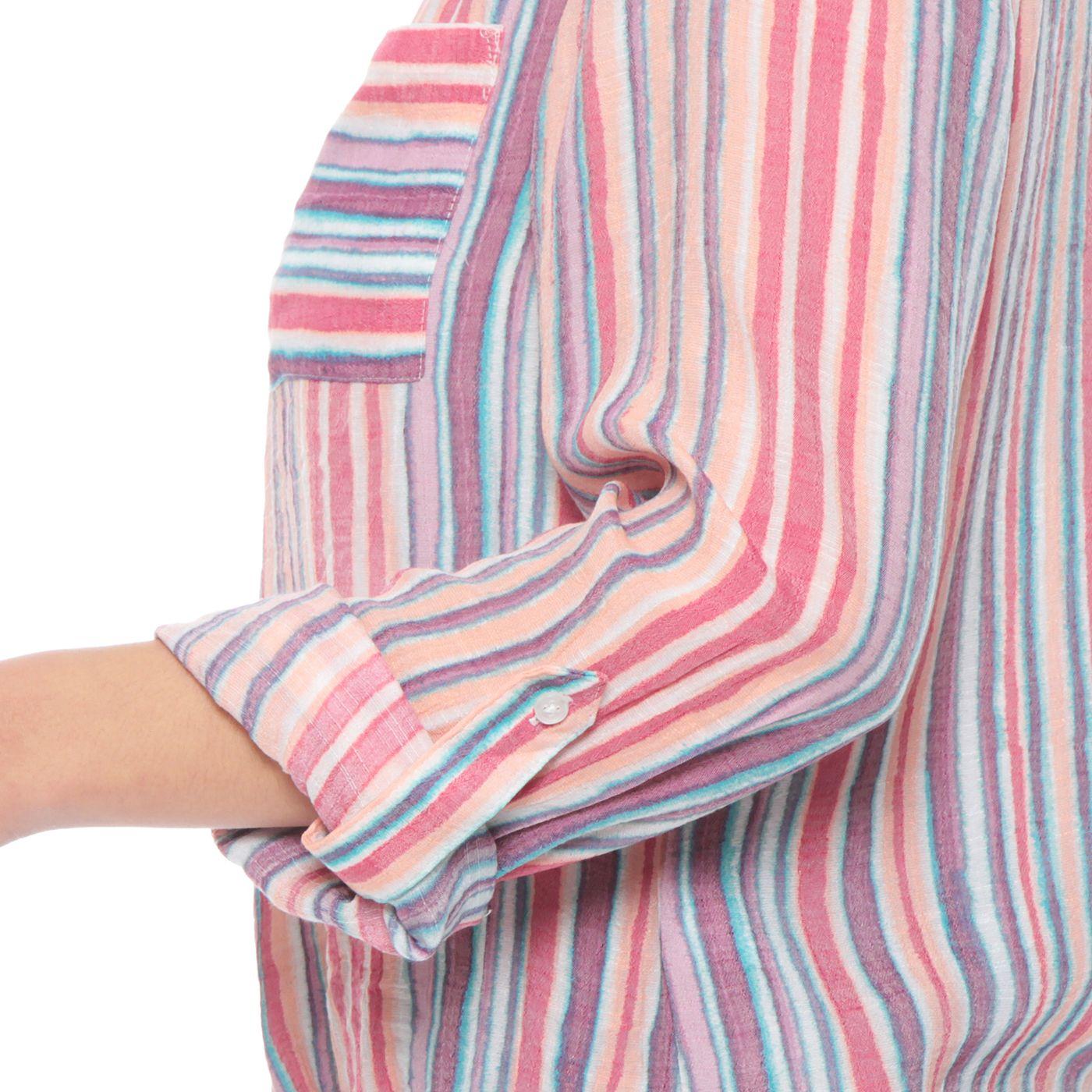 Blusa Manga Larga Listada Cuello Mao Abotonada-2