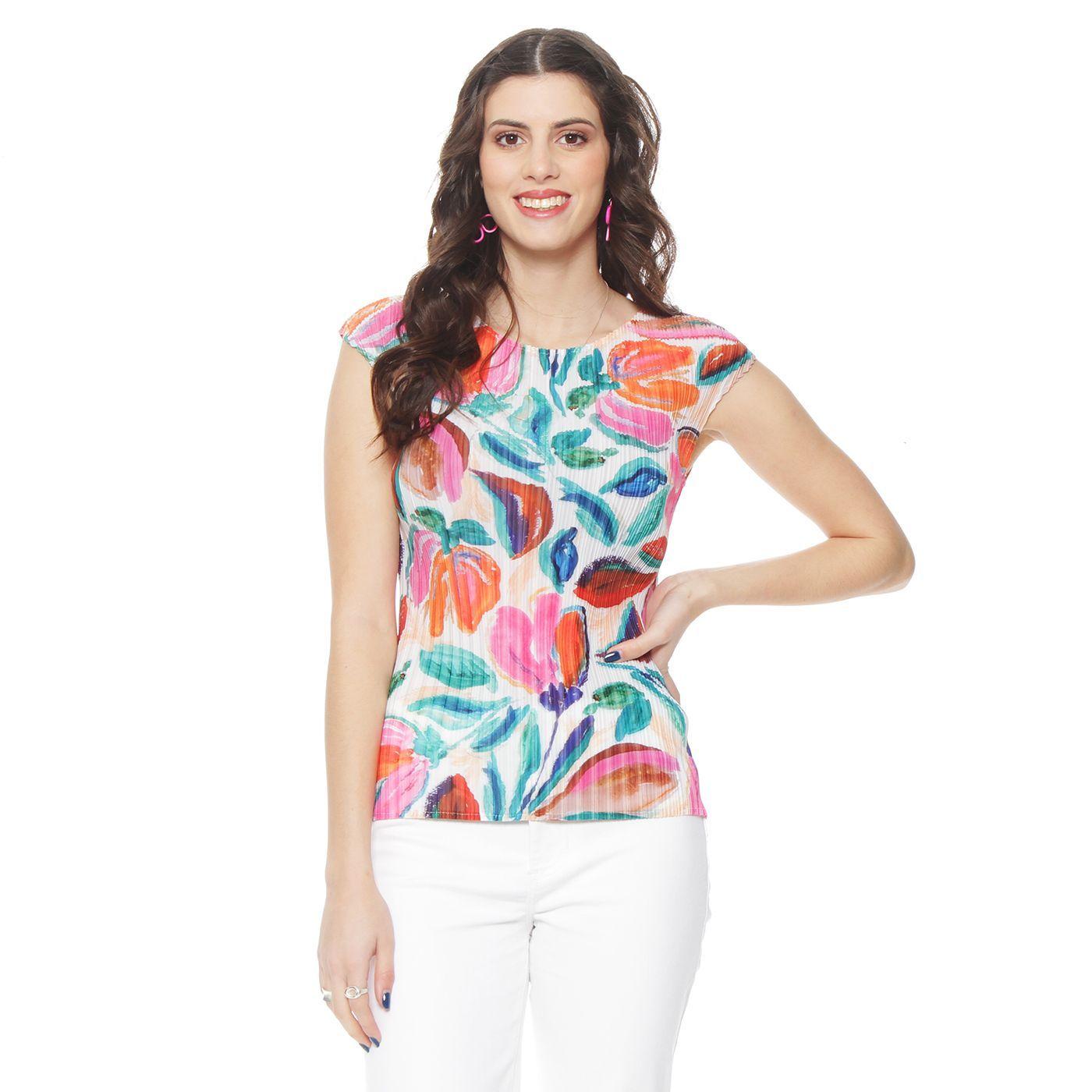 Blusa Sin Manga Estampada Plisada-0