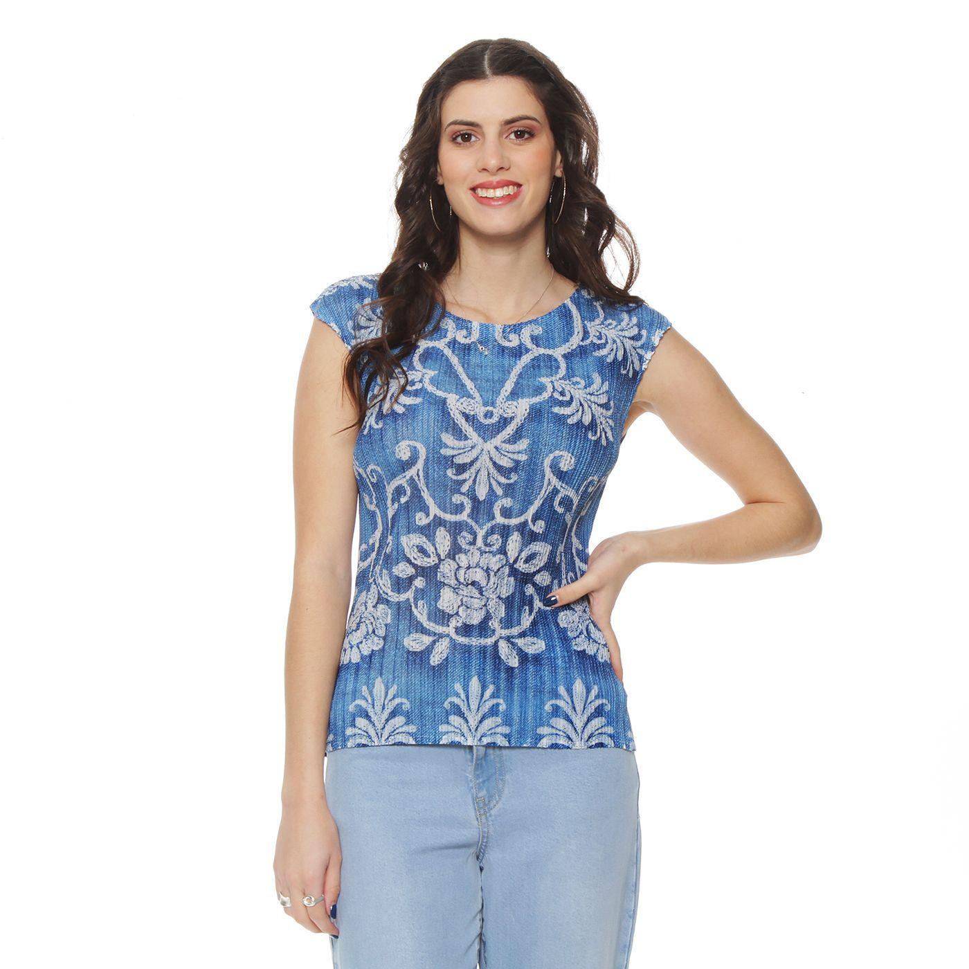 Blusa Sin Manga Estampada Plisada-0