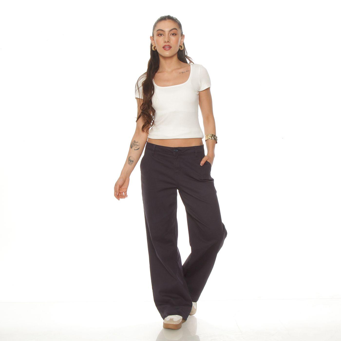 Pantalon Wide Leg Tiro Alto Pretina Basica 1 Boton Bolsillo Argentina-2
