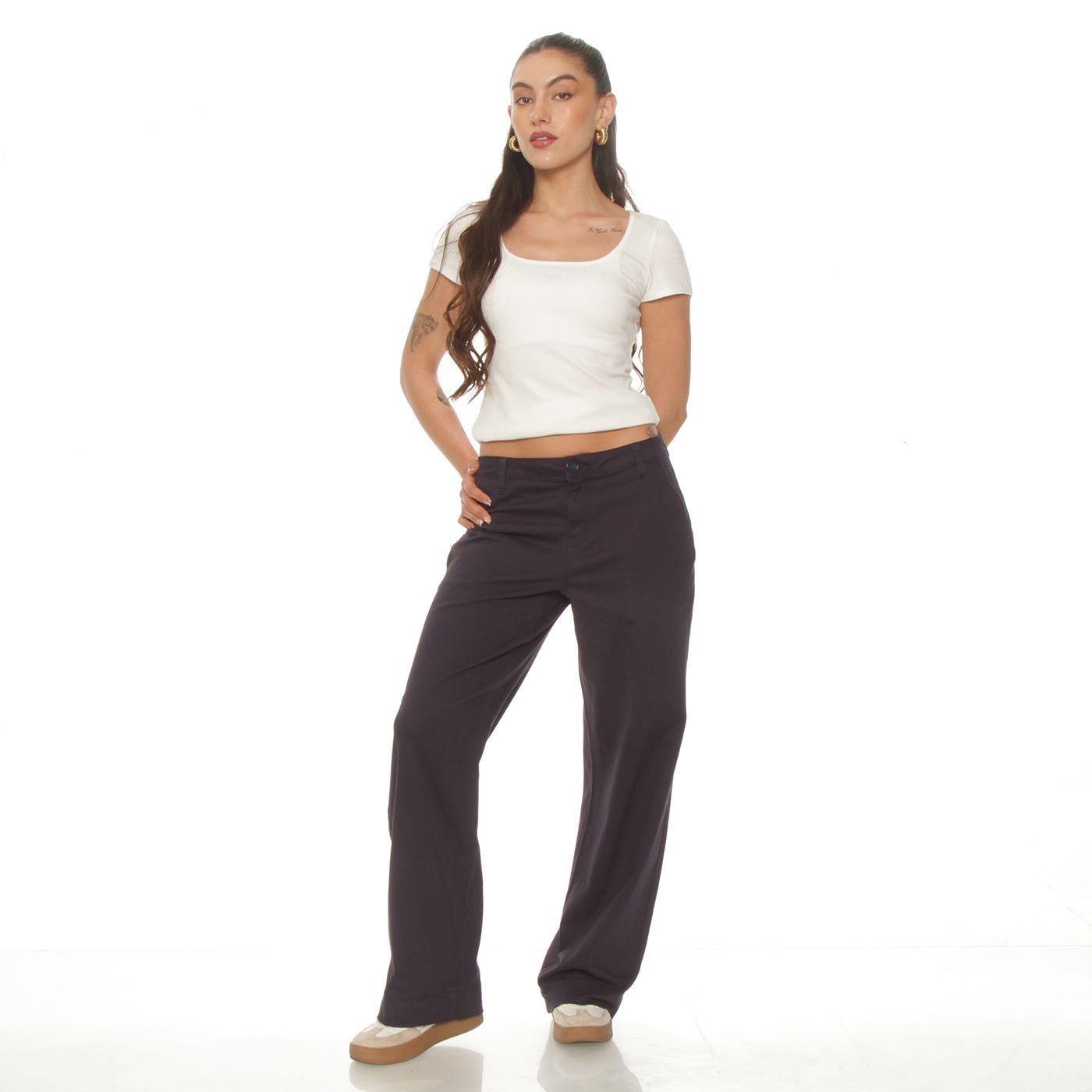Pantalon Wide Leg Tiro Alto Pretina Basica 1 Boton Bolsillo Argentina-3