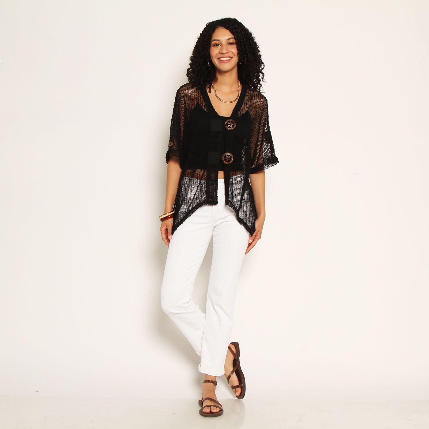 Chaleco Manga Corta Tejido Escote V Con Botones-2