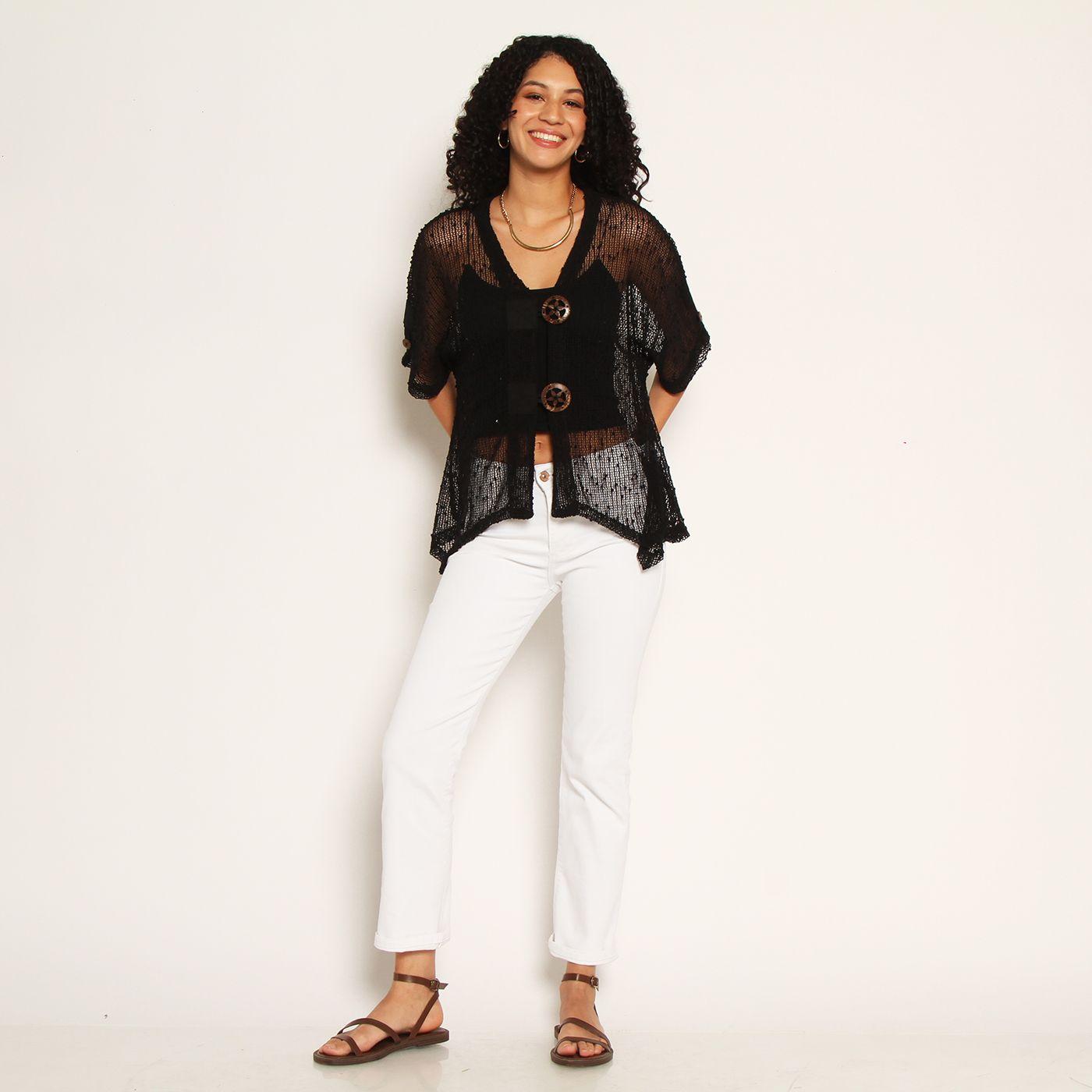 Chaleco Manga Corta Tejido Escote V Con Botones-3